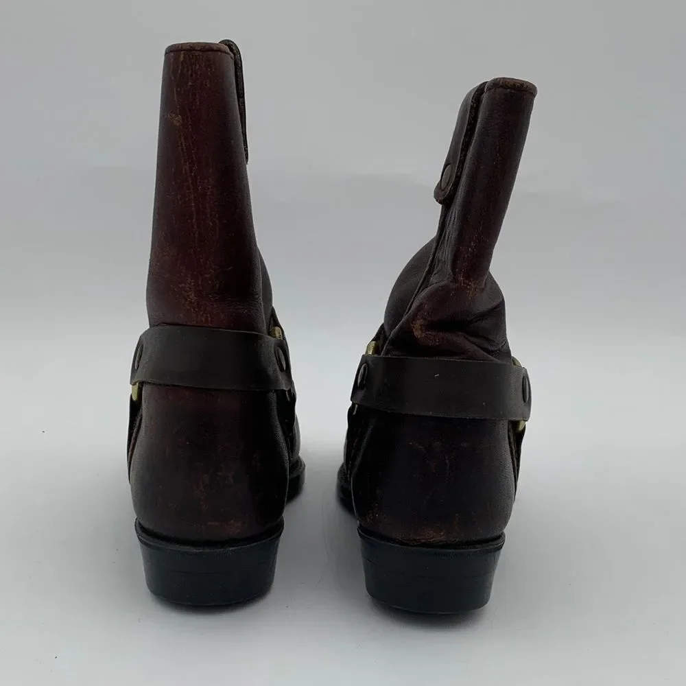 Vintage Style Toddler Brown Leather Harness Boots size 7D